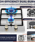 Portable Dual Fuel 2 Burner Gas Stove Cooktop 12 Inch Stainless Steel LPG NG Convertible with Thermocouple Safety