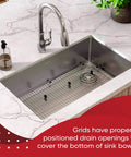 Stainless Steel Kitchen Sink Grid Protector 28x14 Inch Bottom Rack With Vinyl Feet For Scratch Prevention And Right Rear Drain
