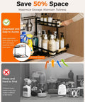 Height Adjustable Two Tier Under Sink Organizer Heavy Duty Storage Rack For Kitchen And Bathroom Cabinets viewed with cleaning supplies organized and accessible.