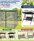 Mosquito Net Cover For 3 Seater Patio Swing With Waterproof Top, Zipper Door, And Fixing Straps visual size guide.
