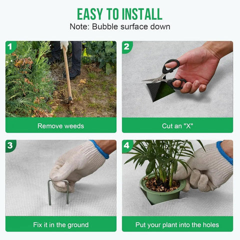 Heavy Duty Weed Barrier Landscape Fabric For Gardens And Yards Nonwoven Polypropylene Ground Cover Eco Friendly And Durable Weed Control Mat Green Black Design Easy Install 3x30 Ft installation steps