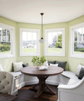 Cambridge 1 Light Pendant in Blackened Oil Rubbed Bronze With White Glass Shade Rustic Modern Farmhouse Vibe in dining nook