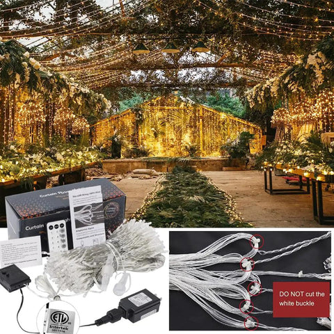 300 LED Curtain String Lights With Remote Control, Warm White Indoor Outdoor Decor For Holidays And Events, 8 Lighting Modes, Plug In Backdrop Installation in Garden