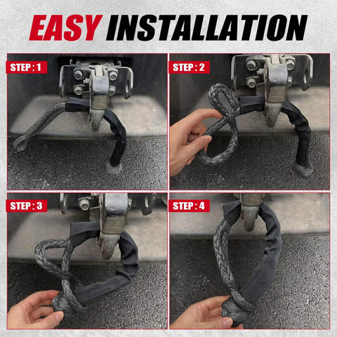 Installation steps for Hella Tough Heavy Duty Soft Shackles 57K Lbs Breaking Strength 1/2 X 22 Inch Polyethylene.