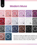 20 Modern Muse color swatches from 35 Piece Dip Powder Nail Kit Set With 20 Modern Muse Colors Nude Pink Blue Glitter Plus Base Coat Top Coat Activator And Pro Tools For Nail Art Manicure.
