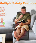 Man using Full Body Massage Mat With Heat And Vibration 10 Motor Back Massage Pad on sofa with safety features visible