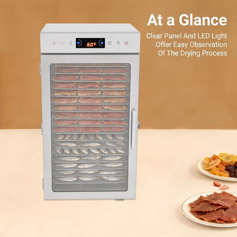 Heavy Duty Electric Food Dehydrator With 18 Spacious Stainless Steel Trays And Precision Adjustable Thermostat for drying meats and fish.