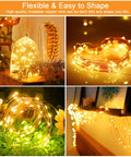 Outdoor Solar Fairy Lights Waterproof 16.4 Ft 50 LEDs String Lights For Patio Backyard Garden 8 Modes Two Pack Warm White Glow Holiday Decor For Christmas Halloween displayed in various shapes of warm white glow