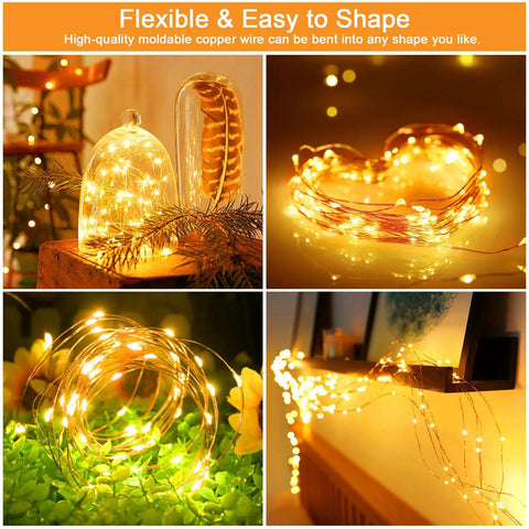 Outdoor Solar Fairy Lights Waterproof 16.4 Ft 50 LEDs String Lights For Patio Backyard Garden 8 Modes Two Pack Warm White Glow Holiday Decor For Christmas Halloween displayed in various shapes of warm white glow