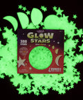 Glow In The Dark Ceiling Stars Kit With 300 Pieces And 4 Bonus Moon Phases From New Moon To Full Moon Dope Lunar Night Sky Glow Wall Decals For Kids Room Decor product package showing glowing stars and moon shapes