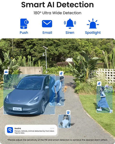 Image of Argus 4 Pro 4K Solar Outdoor Wireless Camera With 180 Degree Dual Lens 8MP ColorX Night Vision detecting person and vehicle.