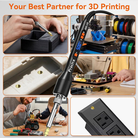 All In One Heat Set Threaded Inserts Kit with 60W Soldering Iron for 3D Printer and Plastic Parts M2 to M6 Inserts in use