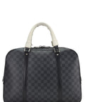 White Damier Graphite Porte Documents Voyage Travel Document Holder Pre Loved Nice Condition With Light Scuffs On Exterior Leather Accents Two Leather Top Handles Measures 14 Inch Long 11 Inch High 2 Inch Deep Made In France.
