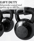Folding Chair Wall Mount Storage Rack Four Pack Heavy Duty Garden Tool Hangers for Garage shown with kettlebells.