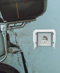 Heavy Duty White Iron EV Charging Station Rain Cover Wall Mount Waterproof Outlet Box For Electric Bikes mounted on a wall.