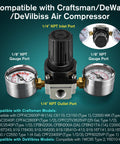Air Regulator With 0 To 200 Psi Gauge And Four Port Adjustable Regulator, Fits Craftsman DeWalt DeVilbiss Air Compressors