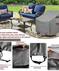 Outdoor Swivel Chair Covers 2 Pack, Waterproof Heavy Duty Patio Lounge Chair Covers, Gray, with adjustable straps, air vents, and snap buckles