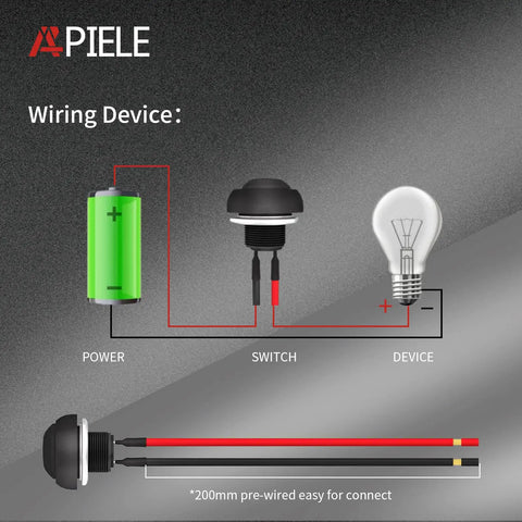 Wiring diagram for 12mm Waterproof Momentary Push Button Switch 2 Pin SPST NO Pre Wired Black 6 Pack Easy Install in circuit
