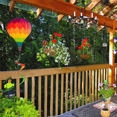 Two Pack Multicolor Hot Air Balloon Rainbow Wind Spinner Garden Decor For Outdoor Vibes, 59 Inches Tall By 12 Inches Wide