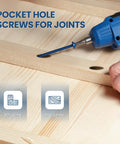 Drilling pocket hole joint using Pocket Hole Screws No 8 Size Two And A Half Inch 300 Pcs Heavy Duty Coarse Thread Blue Anti Rust Coating