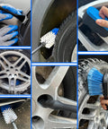 Car Wheel Cleaning Kit with soft drill wheel cleaner brush, detailing pads used on rims and tires, blue and white nylon bristles