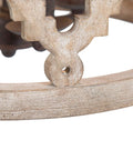 Close-up of Dope Farmhouse Wood Pendant Chandelier For Dining Room And Kitchen Island Rustic Whitewashed Finish With Dark Details