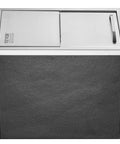 Front view of Drop-In Stainless Steel Ice Chest with Sliding Cover, 40.9 Qt Ice Bin, 18x12x14.5 in, with drain pipe and plug.