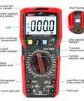 Front view of True RMS 6000 Count Digital Multimeter With 1000V AC DC 20A AC DC Range NCV Live Wire Detection LED Display features.