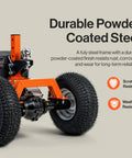 Heavy Duty Electric Trailer Dolly For 2800 Lbs Max Weight 450 Lbs Tongue Load With 2 Inch Ball Mount and 24V Battery Powered Motor Smooth Rolling Wrecker Jack Lever Reliable Gear close-up of durable powder-coated steel frame and wheels.