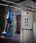 18V Articulating LED Work Light Bare Tool With Six LEDs, 300 Lumens, hanging on pipe for job site illumination
