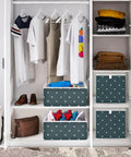 Heavy Duty Foldable Storage Bins With Reinforced Hollow Board Panels, Collapsible Closet Organizers Crafted From Thick 300D Oxford Fabric in a closet filled with clothes.
