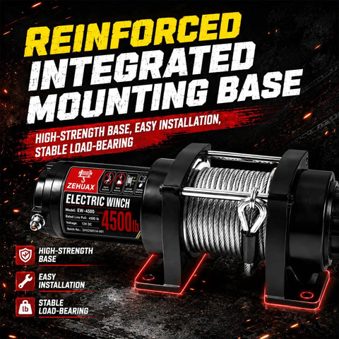 Heavy Duty Electric Winch With Steel Cable 4500 Lb Pulling Power For Atv Utv Trailer with integrated mounting and steel wire.