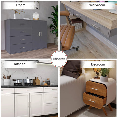 Brushed Nickel Cabinet Handles 5 Inch Length With 3 Inch Hole Centers Modern Drawer Pulls installed in various rooms