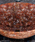 Slick 24 Inch Round Vessel Sink Bowl Carved From Real Red Onyx Stone With A Shiny Nonporous Finish. Close-up view of sink interior.