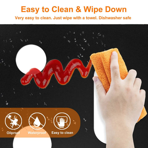 Cleaning Stovetop Saver Protector For Samsung Gas Stoves Nonstick Burner Covers, using orange cloth, ketchup wiped clean.