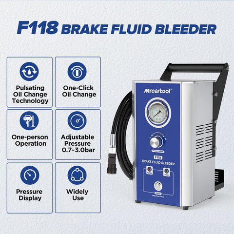F118 Electric Brake Bleeder Kit 110V Automotive Brake Fluid Exchanger Machine With 7 Master Cylinder Adapters For Honda Toyota Pulsating System Prevents Air Bubbles Fast Fluid Replacement DIY Garage Tool