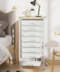 Rolling Cart With Eight Drawers Wooden Tabletop Storage Cart On Lockable Wheels for bedroom organization, white color