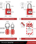 Valve Lockout Tagout Kit For 55 LOTO Devices Including Ball, Butterfly, And Gate Valves, Locks, Cables, Hasps, And Tags, OSHA Compliant, showing keyed padlocks and lockout tags.