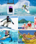 Large Waterproof Phone Pouch With Sealing Strip, Floating Dry Bag For Kayaks And Beach Trips, IPX8 Rating, Universal Fit, shown in activities