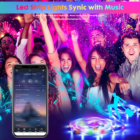 50 Feet LED Strip Lights With App And Remote Control Music Sync RGB Color Changing 16 Million Colors 100 Brightness Levels