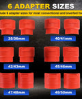 14 Piece Universal Fork Seal Driver Tool Kit for Motorcycle Front Forks 35mm to 50mm, six red adapter sizes displayed