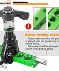 Tough As Nails Ratchet Flaring Tool Kit with positioning marks for copper and aluminum piping, emphasizing proper alignment.