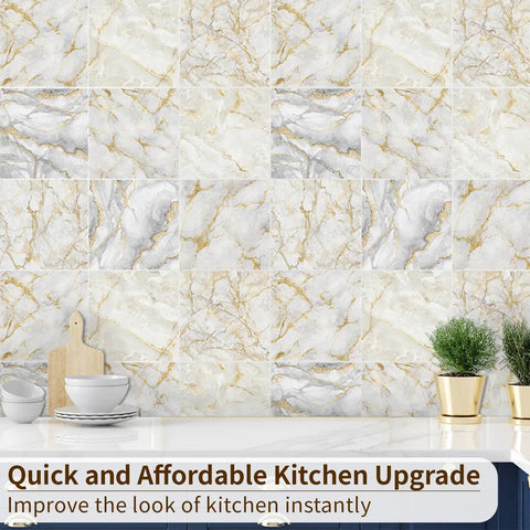 Peel And Stick Brown Marble Backsplash Tiles 50 Piece Set 5.9 Inch Square Self Adhesive PVC Wall Tile Decals in kitchen setting
