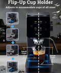 Badass Home Espresso Maker With Slick Touchscreen Interface And 20 Bar Pump Pulls Knockout Shots For Smooth Lattes Or Quick Cold Brew Featuring Full Milk Frothing Setup With Generous 41oz Water Tank with adjustable flip-up cup holder for different cup sizes.