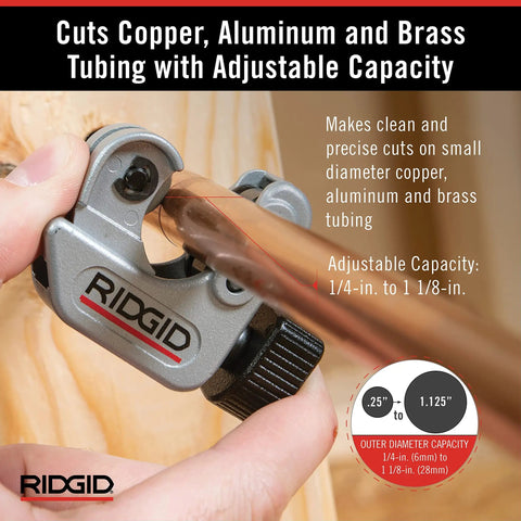 Close Quarters Tubing Cutter for Tight Spaces, 1/4 Inch to 1-1/8 Inch Tube Size, Cuts Copper, Aluminum, Brass and More, Compact, Durable, Handy for Plumbers, Silver Finish