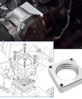 Jeep Throttle Body Spacer Kit 1068 Upgrade For 4.0L And 2.5L Engines Fits Wrangler TJ YJ 87 06 Cherokee XJ 84 01 Includes Gaskets Linkage Spacers And Hardware For Easy Bolt On Install Boosts Torque And Fuel Economy. Aluminum throttle body spacer installed on Jeep engine