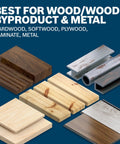 Various wood and metal samples suitable for 10 Piece T Shank Jig Saw Blade Set For Wood And Metal Includes T101B Wood Blades T144D Wood Blades T119BO Scroll Blade T118A Metal Blade And T118B Metal Blade Perfect For General Woodworking And Cutting Thick Or Thin Metals.