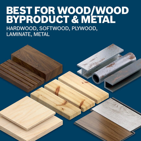 Various wood and metal samples suitable for 10 Piece T Shank Jig Saw Blade Set For Wood And Metal Includes T101B Wood Blades T144D Wood Blades T119BO Scroll Blade T118A Metal Blade And T118B Metal Blade Perfect For General Woodworking And Cutting Thick Or Thin Metals.