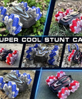 Dope Gesture Sensing RC Stunt Car With Lights And Music on grass, showing dual-sided colorful wheels and sleek design.