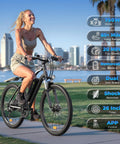 Woman riding Powerful 750W Electric Bike For Adults, City Cruiser With 20 MPH Top Speed, 60 Plus Mile Range in park.
